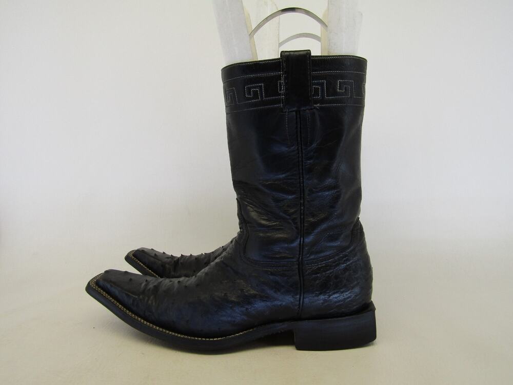 Bilbo Mens Size 7.5 D Black Leather Full Quill Ostrich Cowboy Snip Toe Boots